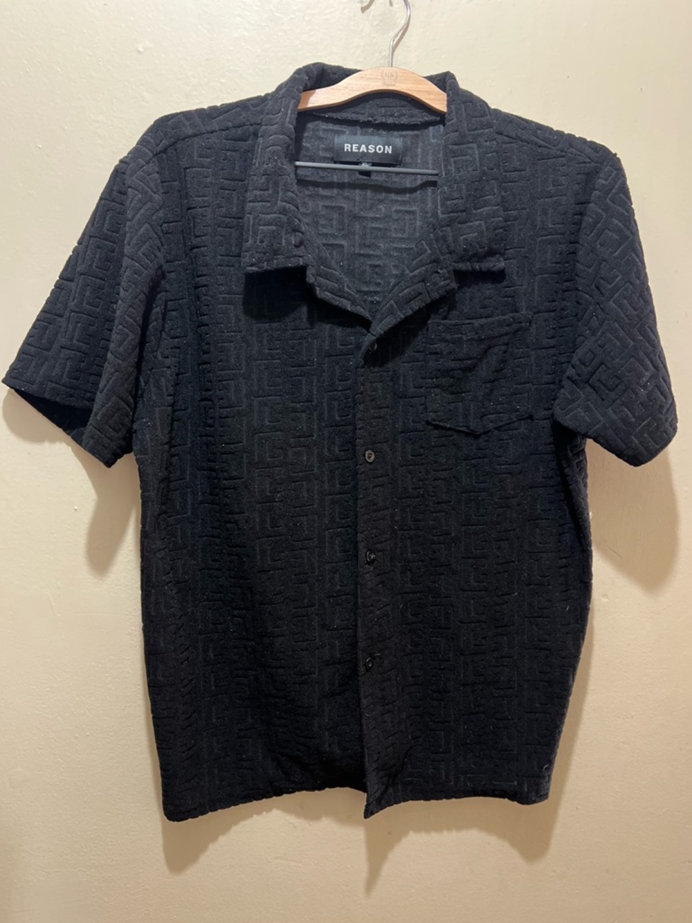Black Textured Button-Up Shirt XLarge